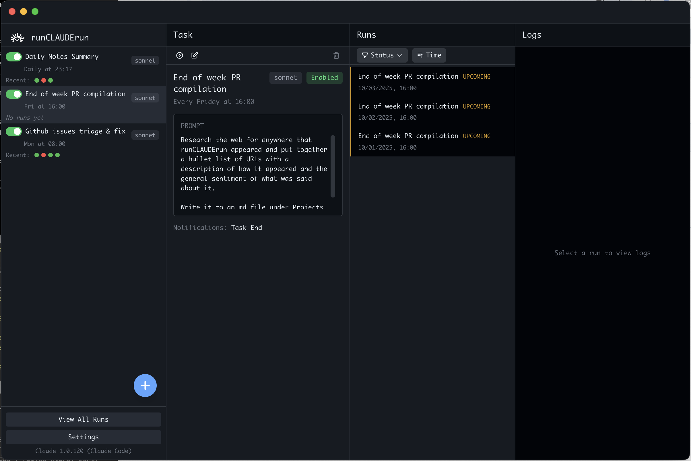 runCLAUDErun App Interface - Click to watch demo